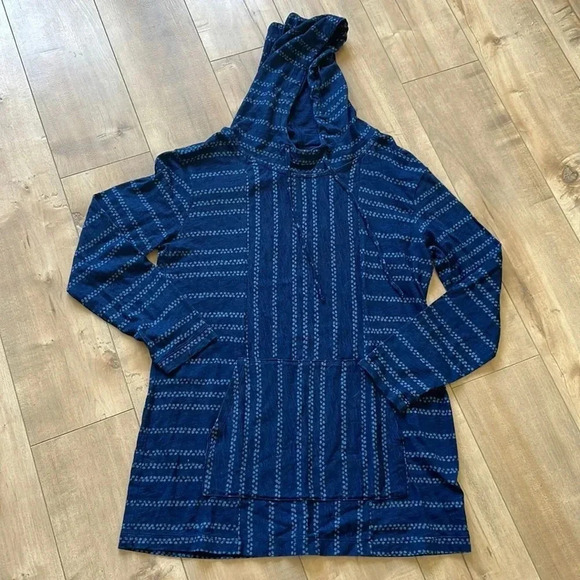 J. Jill Purejill Indigo Blue Dot Striped Cotton Drawstring Tunic Hoodie Sz S - Picture 1 of 6